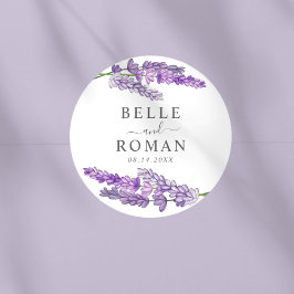 Pegatina Redonda Lavana Morada Rústica Bodas Acuarela  