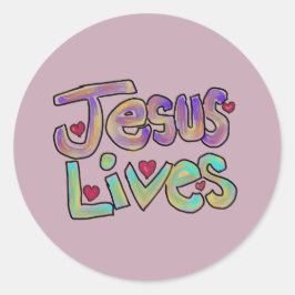 Pegatina Redonda Lavanda cristiana "Jesús vive"