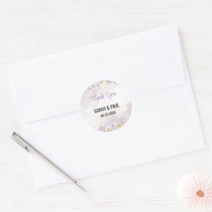 Pegatina Redonda Lavanda de flores silvestres y Boda de flores amar