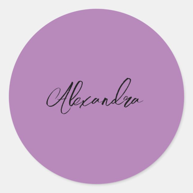 Pegatina Redonda Lavanda de nombre propio de caligrafía plana minim (Anverso)