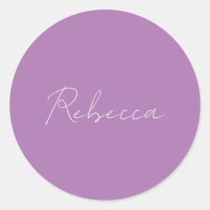 Pegatina Redonda Lavanda de nombre propio manuscrito minimalista