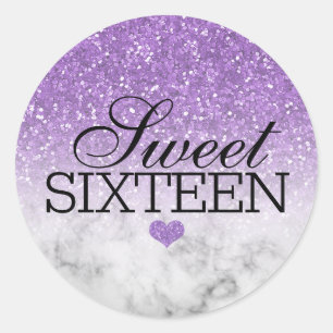 Pegatina Redonda Lavanda Faux Brillo/Mármol Sweet 16