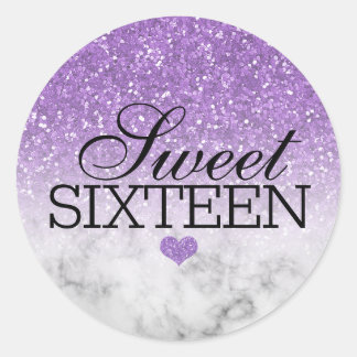 Pegatina Redonda Lavanda Faux Brillo/Mármol Sweet 16