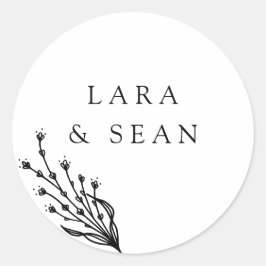 Pegatina Redonda Lavanda floral Minimalista moderno negro y blanco