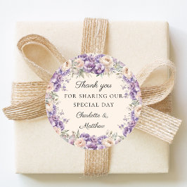 Pegatina Redonda Lavanda florales crema champán boda gracias