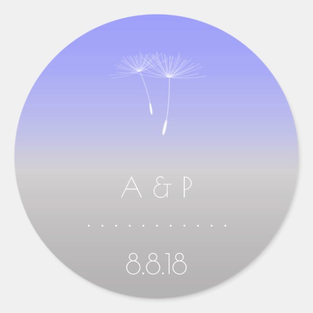 Pegatina Redonda Lavanda Gris Púrpura Pastel Ombre Dandelion (Anverso)