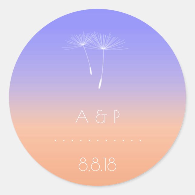 Pegatina Redonda Lavanda Peach Gray Pastel Ombre Dandelion (Anverso)