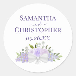 Pegatina Redonda Lavanda Rosas púrpura y flores Boda simple