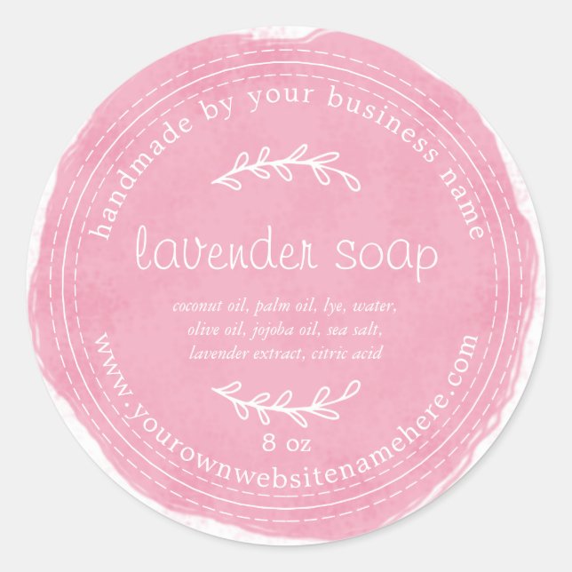 Pegatina Redonda Lavanda Rusa Hecha A Mano Jabón Acuarela Rosa Cali (Anverso)