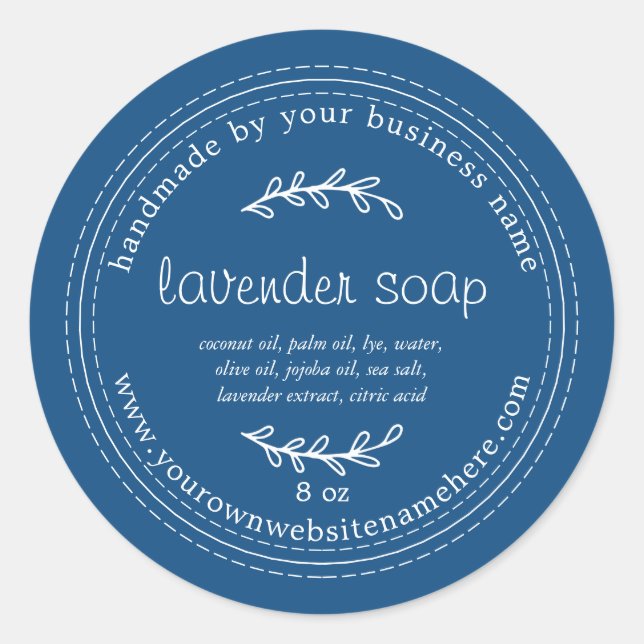 Pegatina Redonda Lavanda Rusa Hecha a Mano Soap Classic Blue (Anverso)