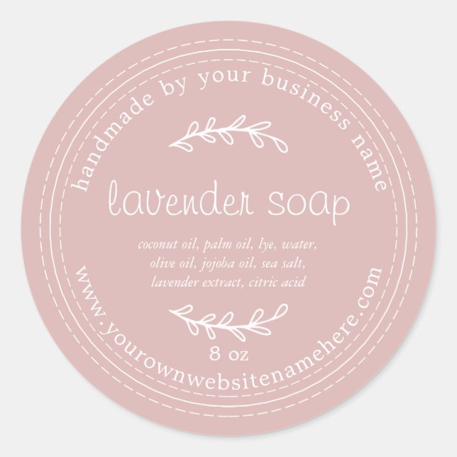 Pegatina Redonda Lavanda Rusa Hecha A Mano Soap Plata Rosa (Anverso)