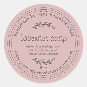 Pegatina Redonda Lavanda Rusa Hecha A Mano Soap Plata Rosa