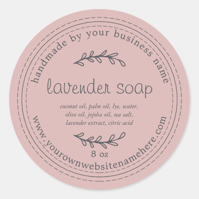 Pegatina Redonda Lavanda Rusa Hecha A Mano Soap Plata Rosa (Anverso)
