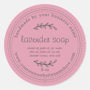 Pegatina Redonda Lavanda Rusa Hecha A Mano Soap Sea Pink