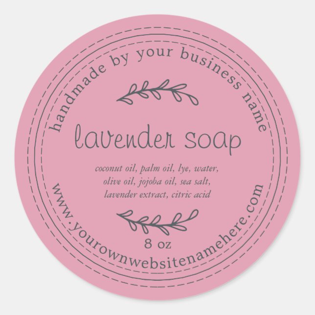 Pegatina Redonda Lavanda Rusa Hecha A Mano Soap Sea Pink (Anverso)