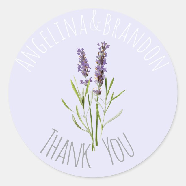 Pegatina Redonda Lavanda vintage para bodas - Gracias (Anverso)