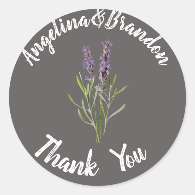 Pegatina Redonda Lavanda vintage para bodas - Gracias no2 (Anverso)