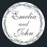 Pegatina Redonda Lavanda y Eucalipto<br><div class="desc">Un diseño elegante y vintage con eucalipto y lavanda pintados en una romántica acuarela.</div>