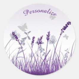 Pegatina Redonda Lavanda y mariposas personalizadas