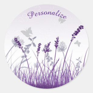 Pegatina Redonda Lavanda y mariposas personalizadas