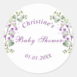 Pegatina Redonda Lavander Flowers Baby Shower Baby Shower Classic