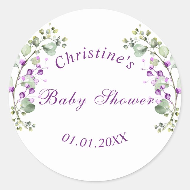 Pegatina Redonda Lavander Flowers Baby Shower Baby Shower Classic (Anverso)