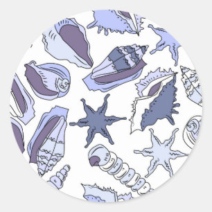 Pegatina Redonda Lavendar Seashells