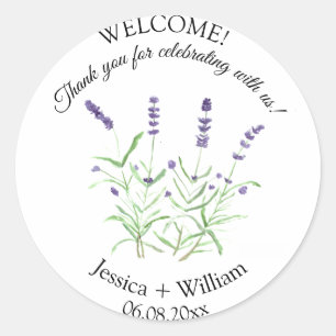 Pegatina Redonda Lavender acuarela Floral Boda moderno