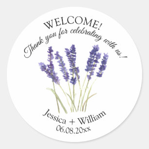 Pegatina Redonda Lavender acuarela Floral Boda moderno