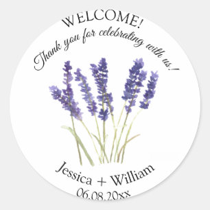 Pegatina Redonda Lavender acuarela Floral Boda moderno