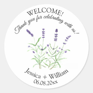 Pegatina Redonda Lavender acuarela Floral Boda moderno