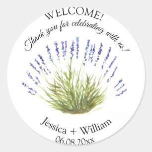 Pegatina Redonda Lavender acuarela Floral Boda moderno
