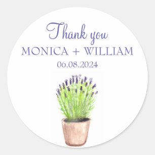 Pegatina Redonda Lavender acuarela hierbas flores púrpura rústico