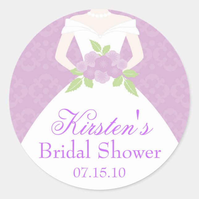 Pegatina Redonda Lavender Boda Vestido Bridal Shower (Anverso)