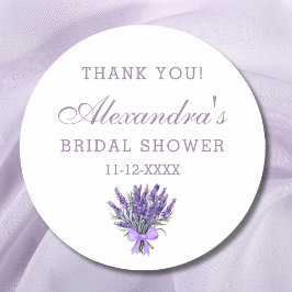 Pegatina Redonda Lavender Bow Floral Bridal Shower Gracias