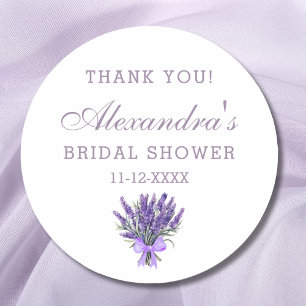 Pegatina Redonda Lavender Bow Floral Bridal Shower Gracias