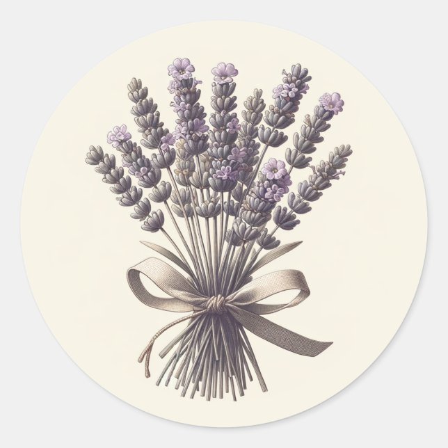 Pegatina Redonda Lavender Bunch Vintage Planta Botánica Apothecary (Anverso)
