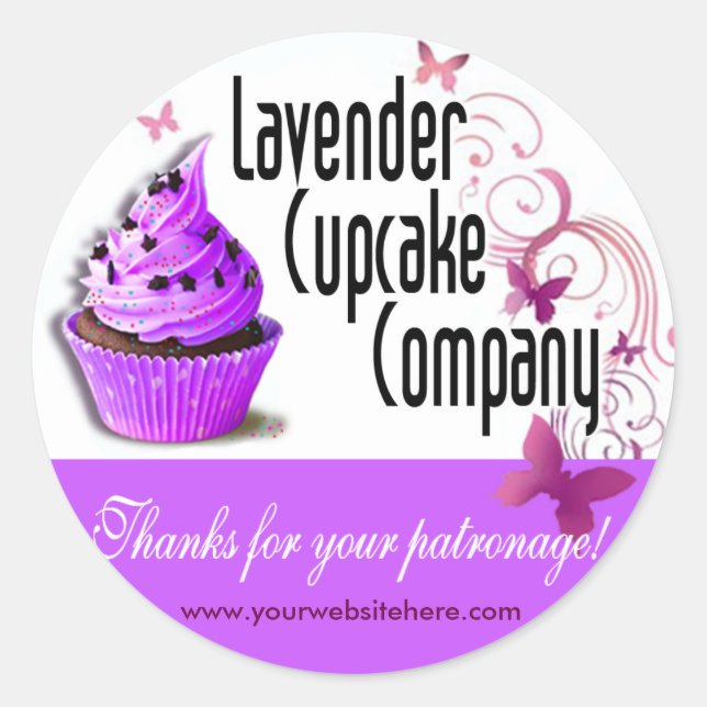 Pegatina Redonda Lavender Cupcake Company Gracias a Sticks (Anverso)