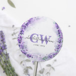 Pegatina Redonda Lavender Elegante Boda Monograma de acuarela<br><div class="desc">Lavanda Elegante color de agua Monograma Boda Pegatina redondo clásico</div>