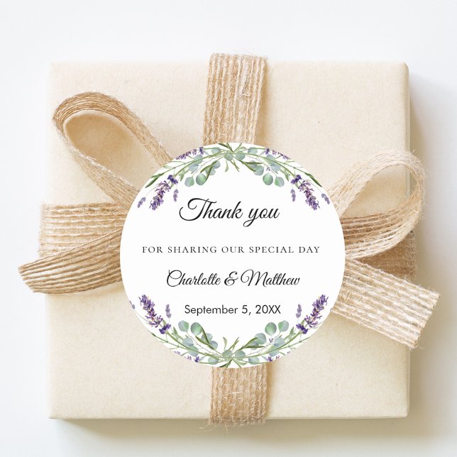 Pegatina Redonda Lavender eucalyptus wedding thank you (Subido por el creador)