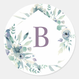 Pegatina Redonda Lavender Floral acuarela Wreath Monograma