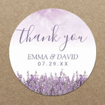 Pegatina Redonda Lavender Floral Elegante Boda Gracias<br><div class="desc">Lavender Floral Elegante Boda Gracias Pegatinas.</div>