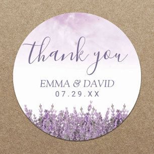 Pegatina Redonda Lavender Floral Elegante Boda Gracias