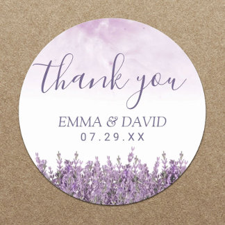 Pegatina Redonda Lavender Floral Elegante Boda Gracias
