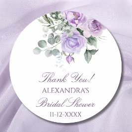 Pegatina Redonda Lavender Floral Peony Bridal Shower