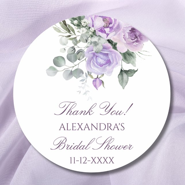 Pegatina Redonda Lavender Floral Peony Bridal Shower (Subido por el creador)