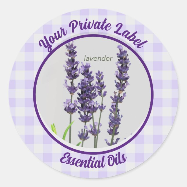 Pegatina Redonda Lavender Gingham Private Essential (Anverso)