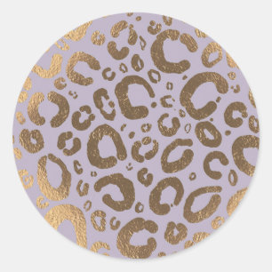 Pegatina Redonda Lavender Gold Cream Glam Leopard Print Baby Shower
