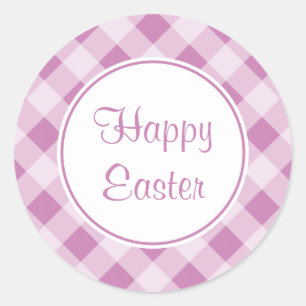 Pegatina Redonda Lavender Happy Easter Gingham Stickers