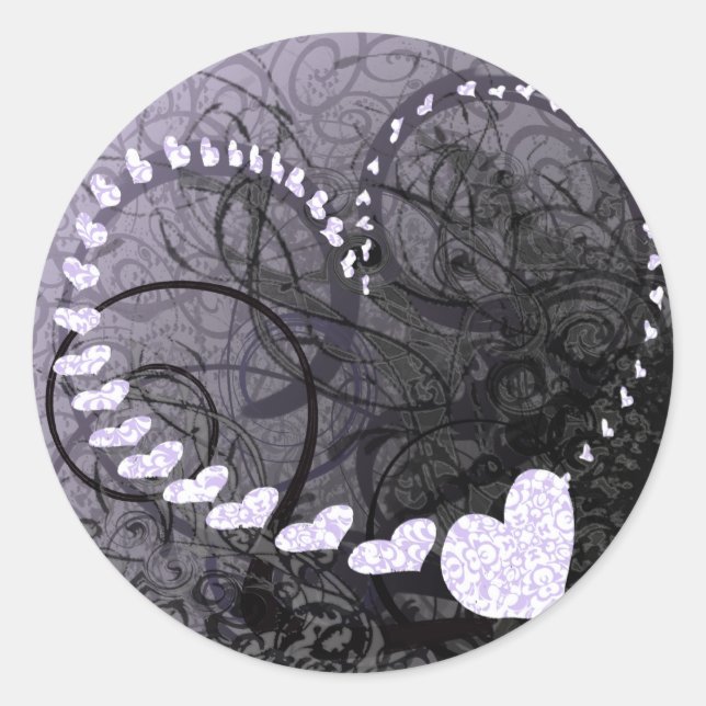Pegatina Redonda Lavender Heart Swirls (Anverso)
